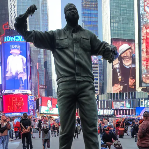 Image similar to limp bizkit fred durst statue in the middle of nyc time square, realistic, real photograph, real event, hddr,