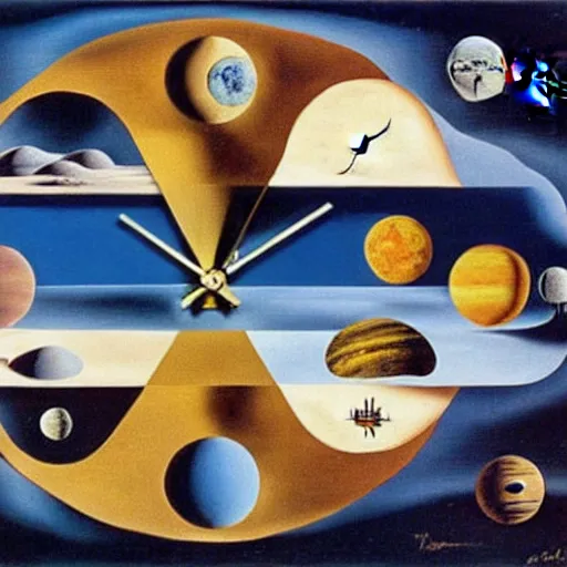 Prompt: clock shaped planets, salvador dali