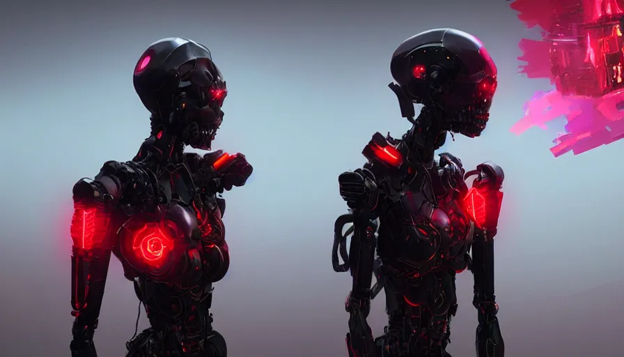 Image similar to concept art of love death + robots, artificial intelligence, jama jurabaev, greig fraser, roger deakins, cinematic shot, trending on artstation, high quality, brush stroke