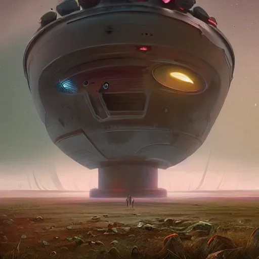 Image similar to a digital painting of a gigantic big enormous ufo spaceship in the sky on earth concept art by simon stalenhag and peter mohrbacher cgsociety, speedpainting, apocalypse art. unreal engine. hyper - realistic. photo realistic. 3 d render. octane render. detailed masterpiece. extreme wide shot.