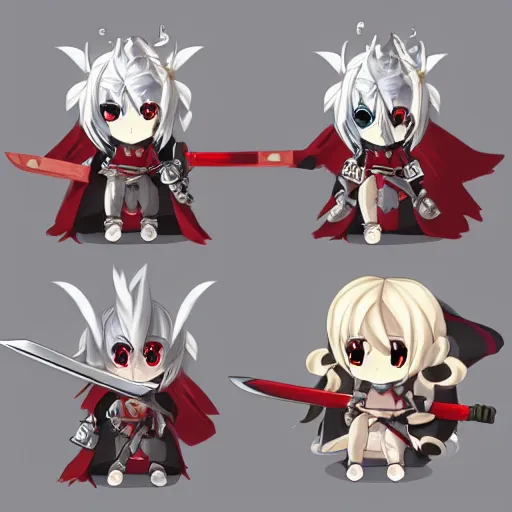 Image similar to cute chibi fumo plush of a heavy sword wielding cursed paladin, burning shadow armor, monster girl, stylized cel shading, vray