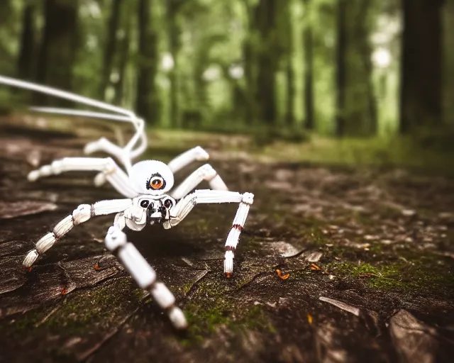 Image similar to photo of a white cyborg spider with biomechanical body in the forest. cyberpunk horror style. highly detailed 8 k. intricate. nikon d 8 5 0 5 5 mm. award winning photography.