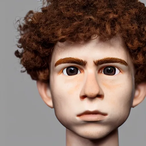 Prompt: a boy with pale skin, brown eyes and brown curly hair, extremely detailed facial structure, extremely detailed and realistic eyes, photorealistic