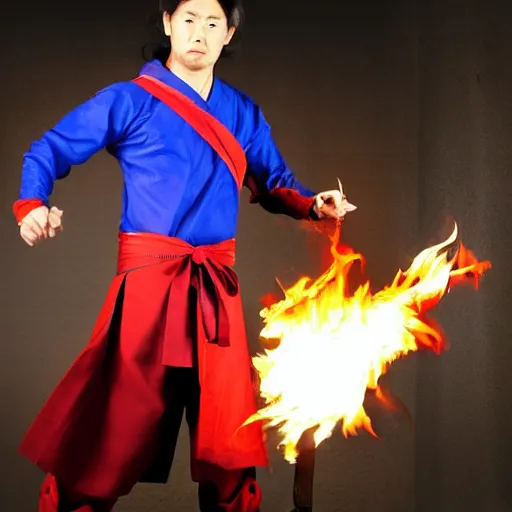 Prompt: A man with fire superpowers in the genshin impact style