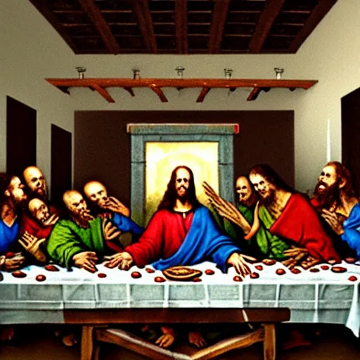 Image similar to Zombies in the last supper 4K quality hyper realistic