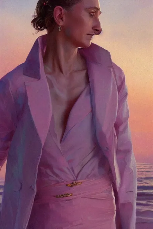 Prompt: vladimir putin luxury clothes in the beach purple sun, pink lighting ultra realistic photorealistic highly detailed high quality, a stunningly, digital painting, artstation, concept art, smooth, sharp focus, illustration, art by artgerm and greg rutkowski and alphonse mucha 8 k