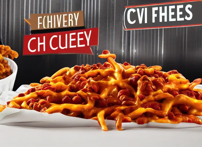 Image similar to qvc tv show product showcase pile of nasty chili cheese fries, chunky fat sales men, studio lighting, limited time offer, call now, extremely detailed, horror, 4 k, hd