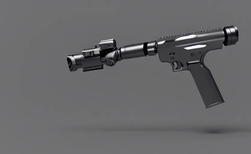 Image similar to minimalist AR pistol inspired by Tesla, studio lighting, octane render