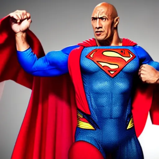 Prompt: the rock in a Superman costume