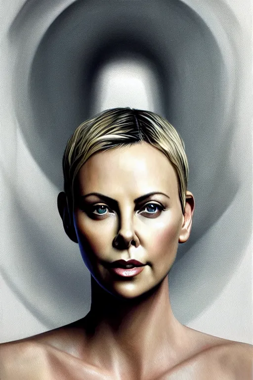 Prompt: a photorealistic painting of Charlize Theron, partially clothed in stealth armor, olive skin, long dark hair, beautiful bone structure, symmetrical face, perfect eyes, intricate, elegant, digital painting, concept art, illustration, sharp focus, minimal artifacts, from Valerian and the City of a Thousand Planets, in the style of Ruan Jia and Mandy Jurgens and Greg Rutkowski, trending on Artstation, award winning