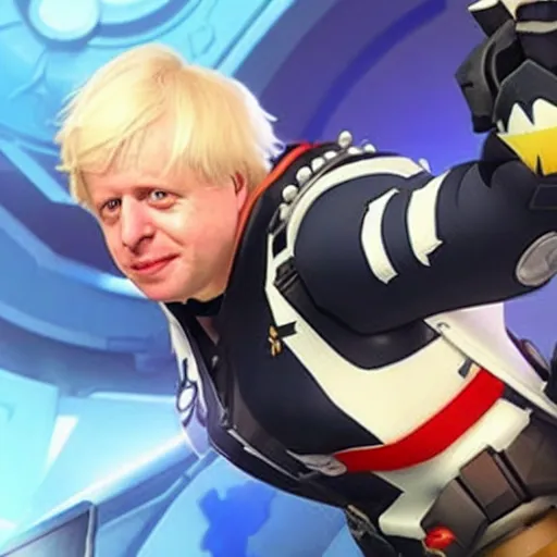 Image similar to boris johnson as a main overwatch character