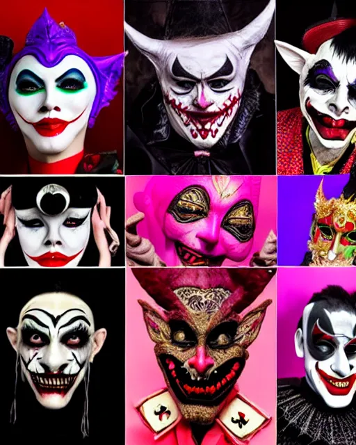 Prompt: barong family, wiwek, joker makeup, burlesky, mask, mara demon, rich deep vivid colors