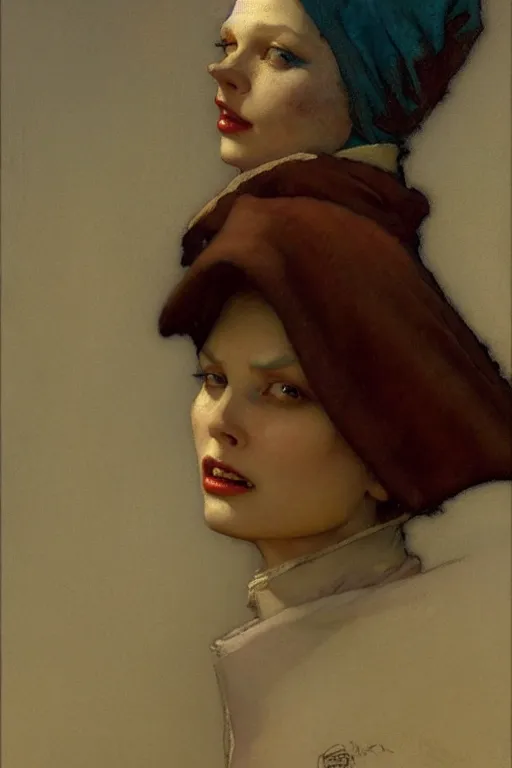 Image similar to full character portrait bioshock character not the girl with the pearl earring character design, painting by gaston bussiere, katsuya terada, nc wyeth, greg rutkowski, craig mullins, vermeer, frank frazetta, mucha, tom of finland, trending on artstation, jeffery catherine jones