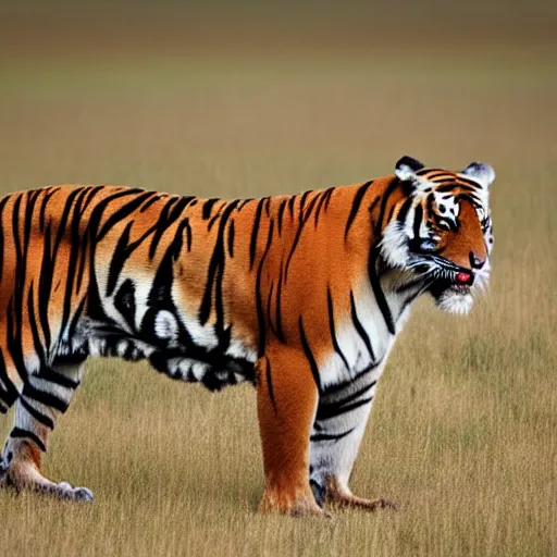 Prompt: sabre toothed tiger photographed on the plains, high quality shot, national geographic, 8 k photo