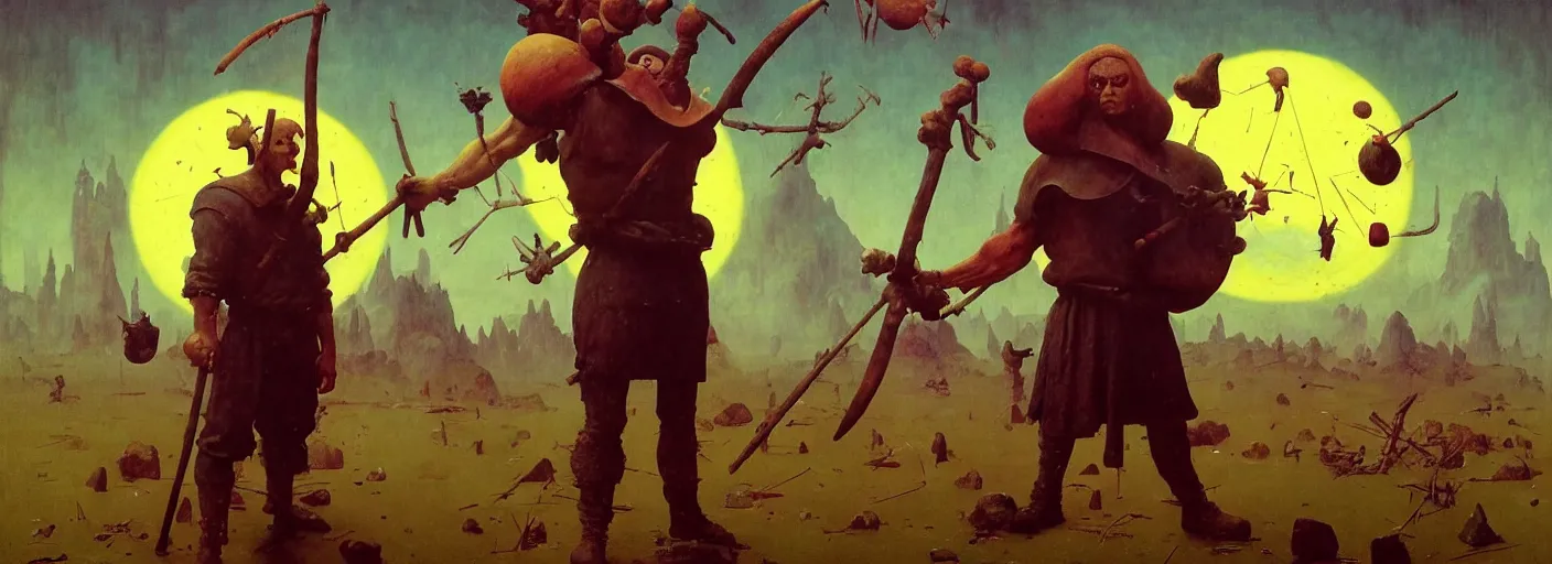 Image similar to full - body portrait surreal colorful clay fighting artstation rpg barbarian character concept art anatomy, action pose, very coherent and colorful high contrast masterpiece by norman rockwell franz sedlacek hieronymus bosch dean ellis simon stalenhag rene magritte gediminas pranckevicius, dark shadows, sunny day, hard lighting, reference sheet white! background