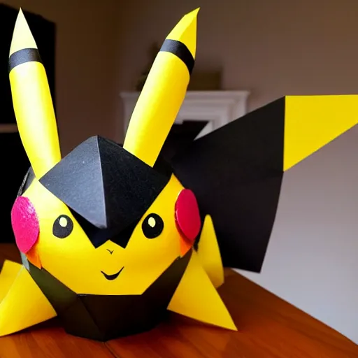 Prompt: Pikachu Sculpture made out of construction paper