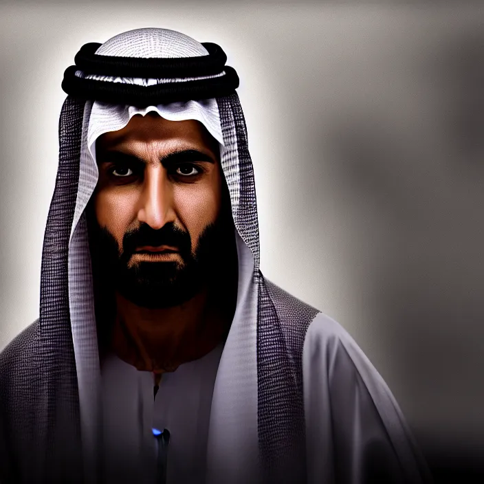 Image similar to cinematic portrait, sheikh mohammad ruler of dubai, head and chest only, nintendo, contemporary, masterpiece, cinematic composition, dramatic pose, beautiful lighting, sharp, details, hyper - detailed, hd, 4 k