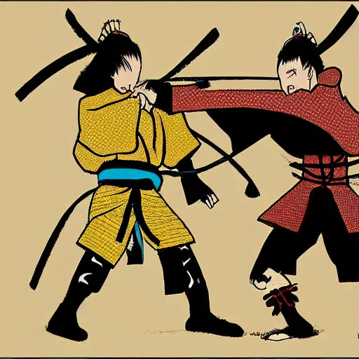 Prompt: 2 samurais fighting each other, Digital art