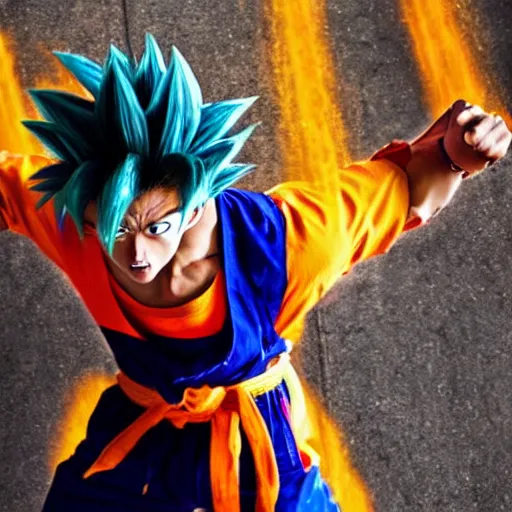 Image similar to Real life goku confused in a city
