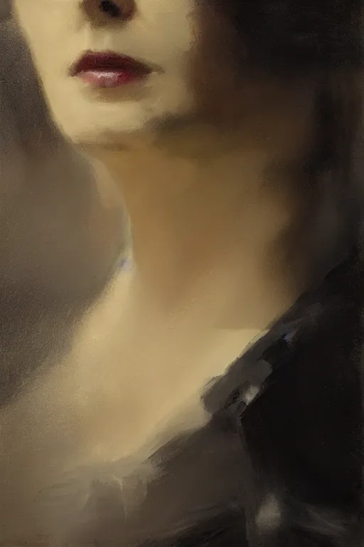 Image similar to detailed cinematic moody colors studio portrait of the memories of a victorian lady with a sensual pose kissing a gentleman high quality by jeremy mann, only one head single portrait