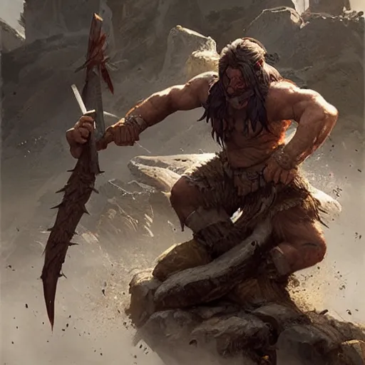 Image similar to a warrior fighting a troll, greg rutkowski