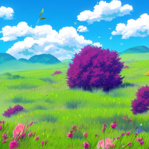 anime background grassland, flowers, summer, | Stable Diffusion