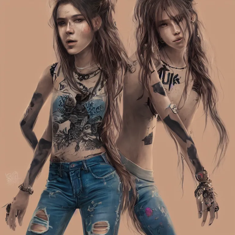 Prompt: a singular punk girl with long hair band tshirt and tight jean shorts giving the middle finger, concept art, masterpiece 4 k digital illustration by sungmoo heo, highly detailed, trending on artstation, award winning