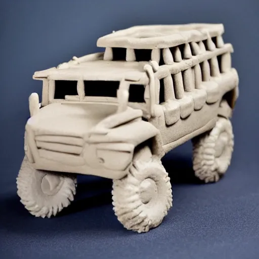 Prompt: a hummer made out of clay, claymation