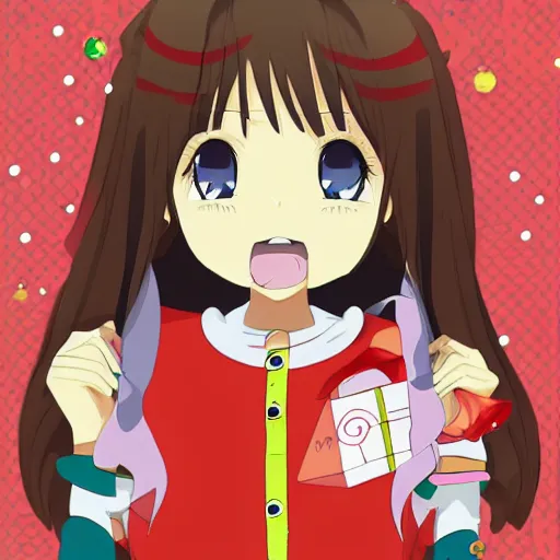Prompt: anime girl wearing a christmas jumper cartoon highly detailed, smooth, sharp focus