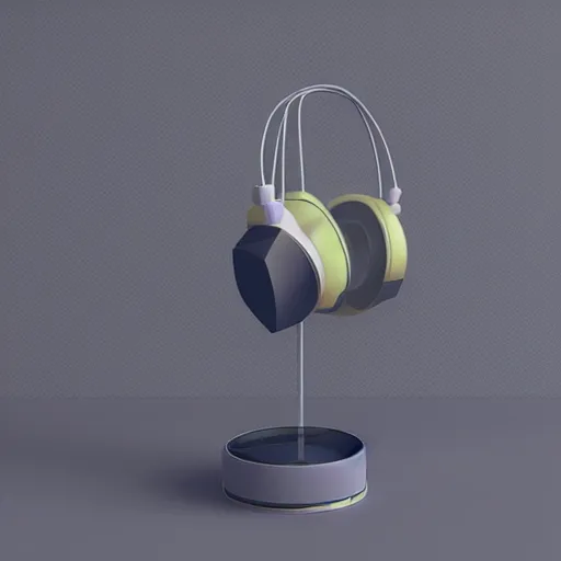 Image similar to headphone stand, futuristic, techno, cyberpunk, product design, 3 d render, 3 d concept, isometric design, fun, swag, cute