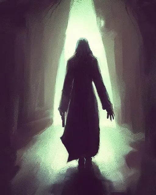 Prompt: “Medium shot of a character walking through Heaven’s Gate in the style of Greg Rutkowski”