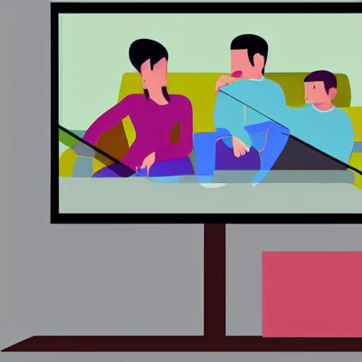 Image similar to simplified very stylistic modern vector drawings a family watching tv, flat colors, modern - art - vector, adobe illustrator