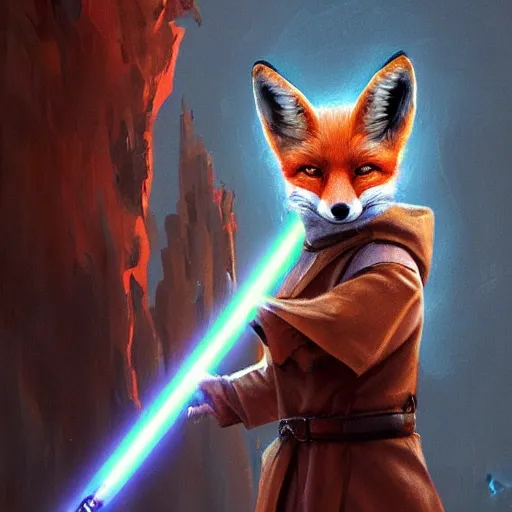 Image similar to A Fox as a Jedi, Artstation, Award Winning, Digital Art, Very Detailed, Oil Painting