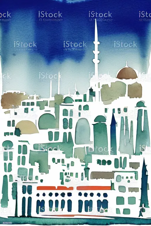 Image similar to minimalist watercolor art of istanbul, illustration, vector art