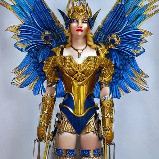 Image similar to art deco portrait valkyrie, blue and gold ornate armor, highly detailed, intricate detail, art station,