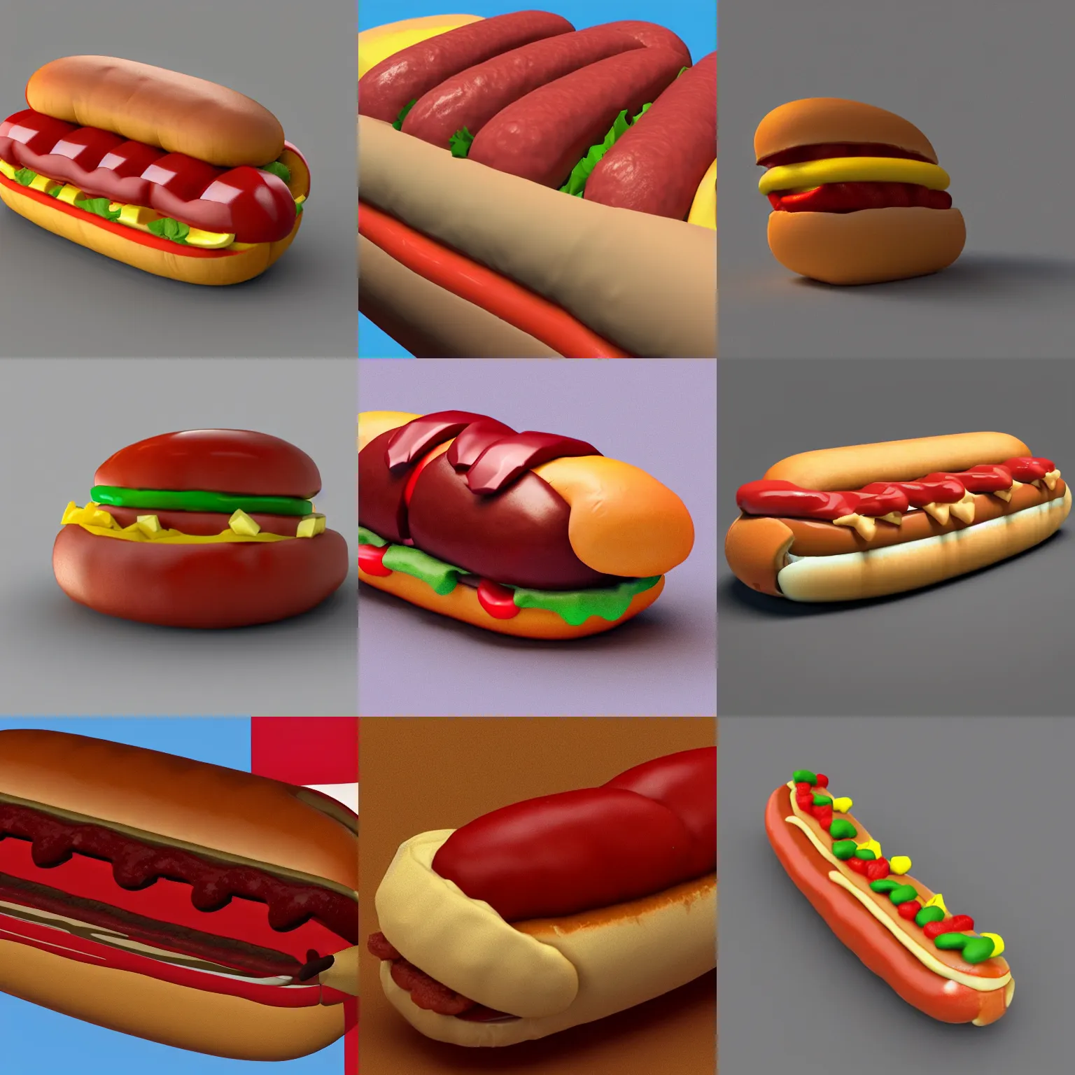 Prompt: lowpoly render of an american hotdog