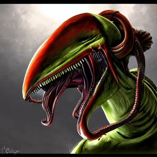 Prompt: Xenomorph, digital painting, highly detailed, great quality, concept art, sci fi horror, low-key lighting