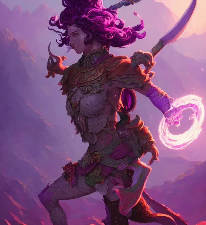 Prompt: a majestic elf warrior + purple hair + backlit, strong rim light, highly detailed, digital painting, by Alvaro Castagnet + Peter Mohrbacher + Dan Mumford + vivid colors + high contrast, 8k resolution, intricate, photorealistic, smooth