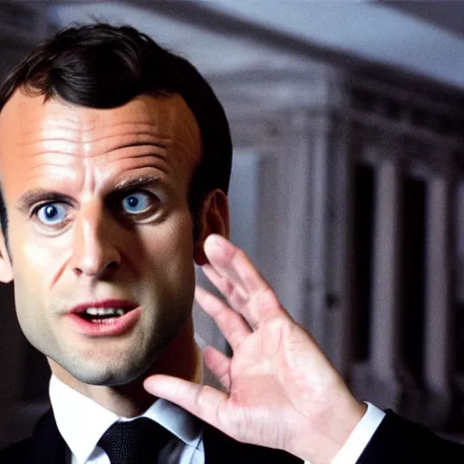 Image similar to Emmanuel Macron as a priest in American Psycho (1999)