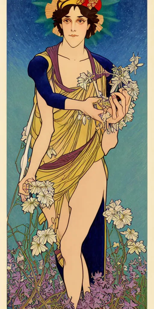 Prompt: the fool, ryder tarot card with an art deco boarder, high quality, digital painting, by studio ghibli and tammara de lempika and alphonse mucha, artgerm