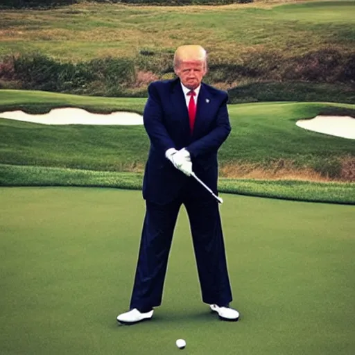 Prompt: “midget Donald trump playing golf”