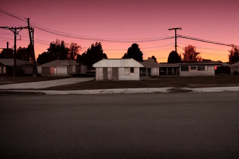 Image similar to a detailed photographic render of a 1 9 5 0 s american suburb at sunset by todd hido, photoreal, 4 k