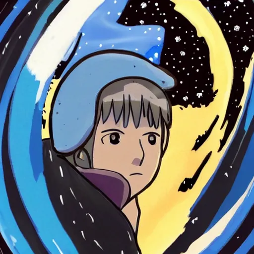 Image similar to Spirited away dark blonde guy with blue eyes in space