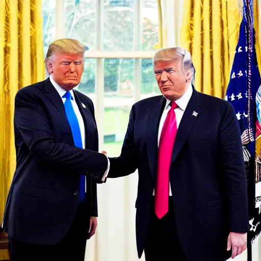 Prompt: donald trump and magnus carlsen shaking hands
