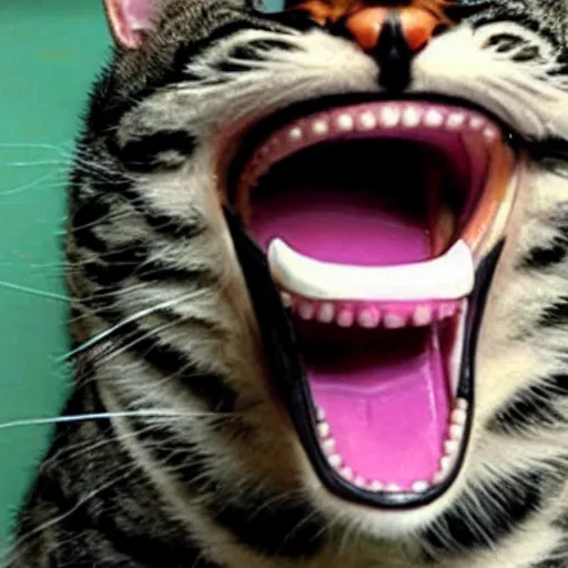 Prompt: screaming laughing cat reaction image, movie still