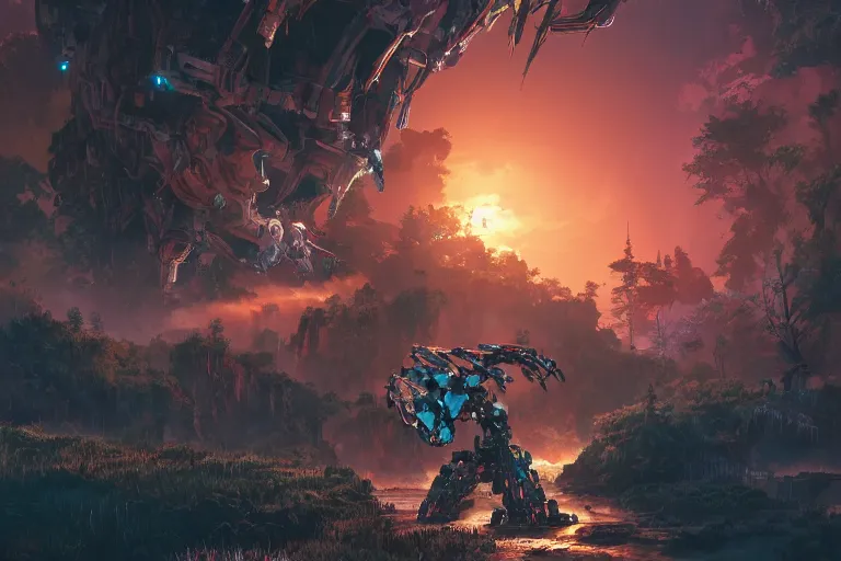 Image similar to scorcher machine mecanical creature robot of horizon forbidden west horizon zero dawn bioluminiscence global illumination ray tracing hdr fanart arstation by ian pesty and alena aenami artworks in 4 k
