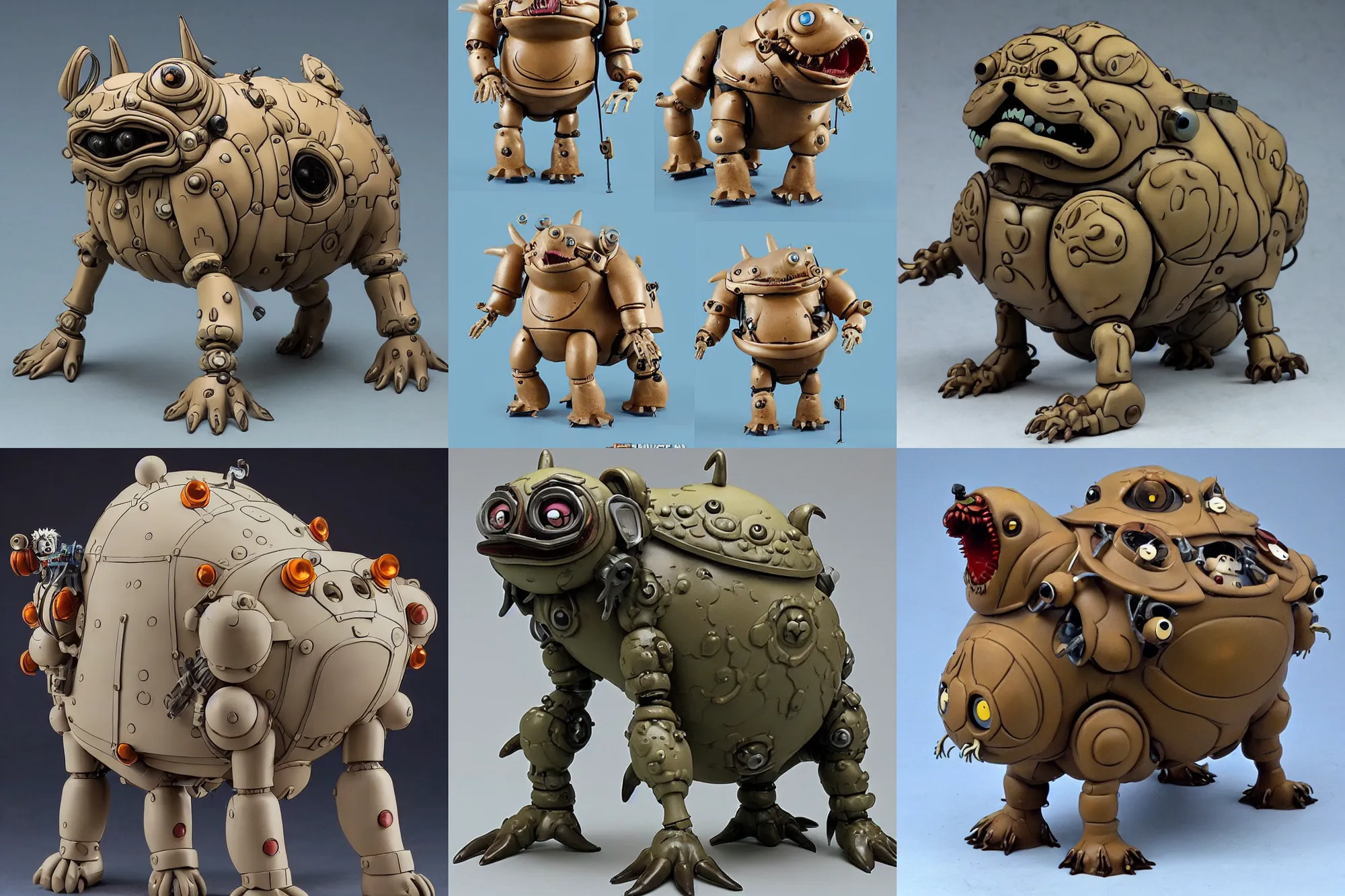 Prompt: A Lovecraftian giant mechanized adorable Pug from Studio Ghibli Howl's Moving Castle (2004) as a 1980's Kenner style action figure, 5 points of articulation, zoomed out full body, 4k, highly detailed. award winning sci-fi. look at all that detail!