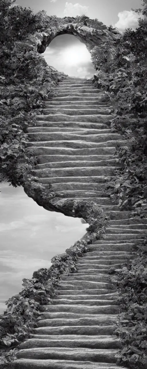 Prompt: a stunning scene of a stairway to heaven, photo realistic