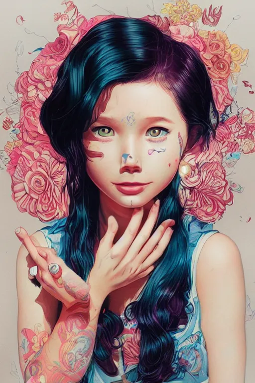 Image similar to a cutegirl smiling, Tristan Eaton, victo ngai, artgerm, RHADS, ross draws