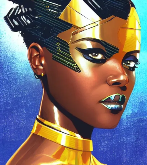 Image similar to african female android, by MARVEL comics and Sandra Chevrier, 4k